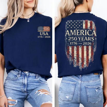 America 250 Years Anniversary Pocket & Back Dark Shirt, Patriotic 4th Of July Tee, Vintage Semiquincentennial Gift 685179