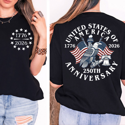 America 250th Anniversary Pocket & Back Dark Shirt, 1776–2026 Patriotic Flag Tee, 4th Of July Gift 685348