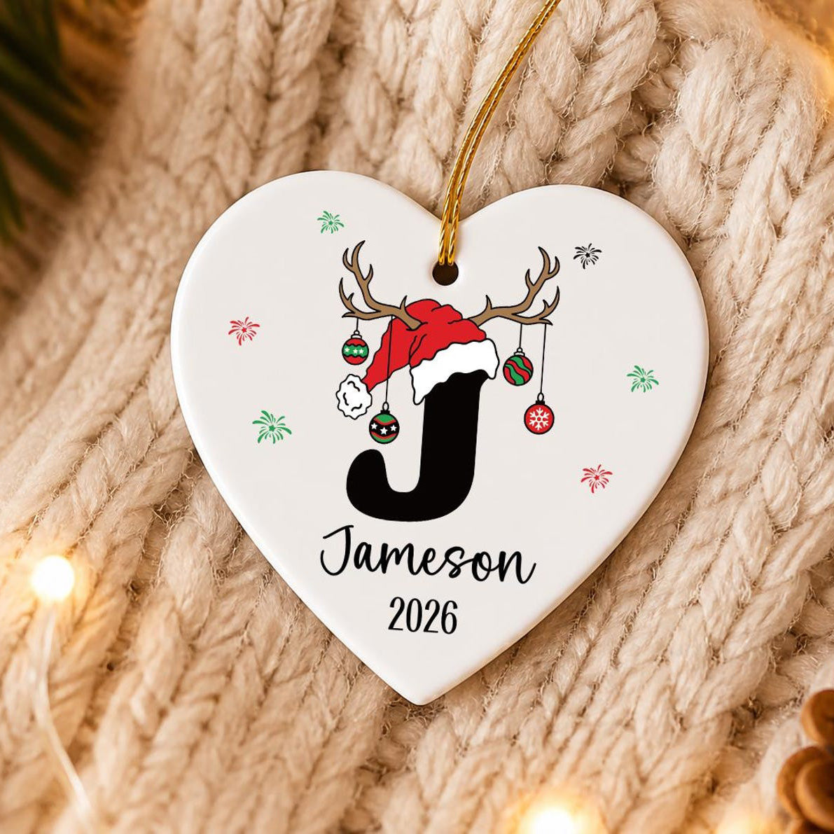 Personalized Initial Name Heart Ceramic Ornament, Custom Christmas Keepsake Gift For Family 686908 WFD