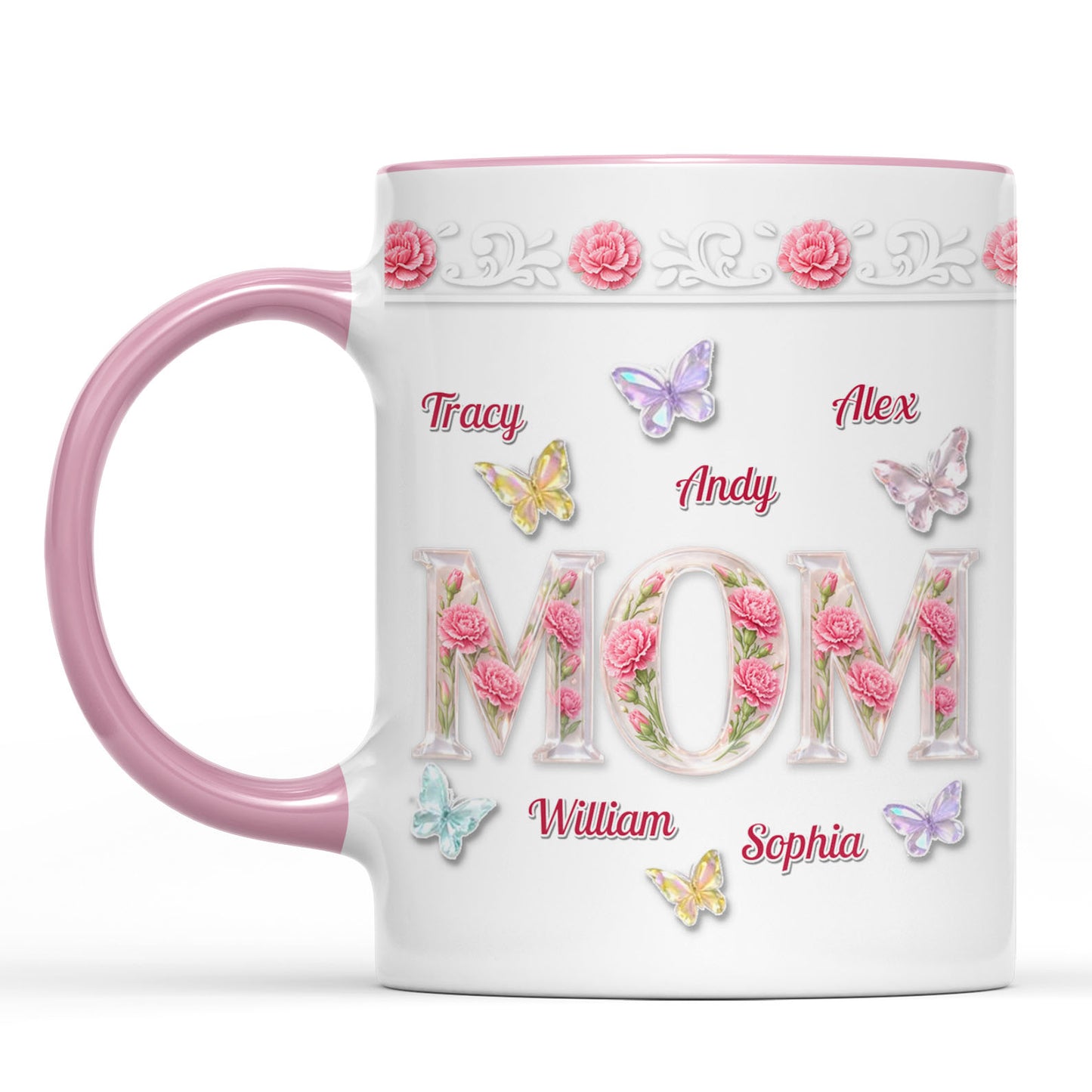 Personalized Mom Mug With Kid's Names | Mother's Day Present White Mug Accent Mug | Floral Coffee Cup Gift For Mom 684589
