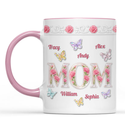 Personalized Mom Mug With Kid's Names | Mother's Day Present White Mug Accent Mug | Floral Coffee Cup Gift For Mom 684589