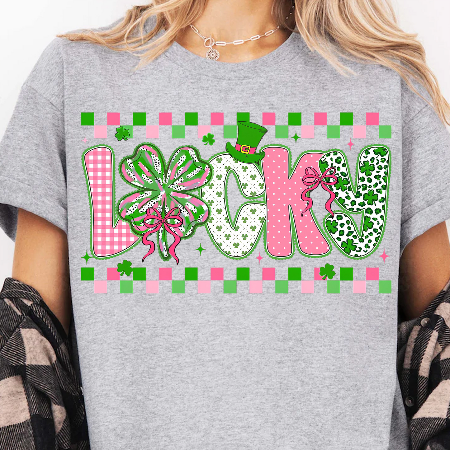 Lucky Checkered Brushstroke Shamrock Bright Shirt | Gift For St Patrick’s Day T-Shirt 684405