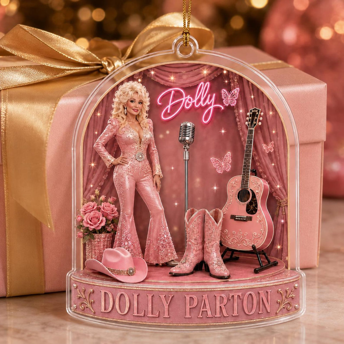 Dolly Parton Memorial Acrylic Ornament, Pink Country Music Tribute Christmas Decor 686101 WFD