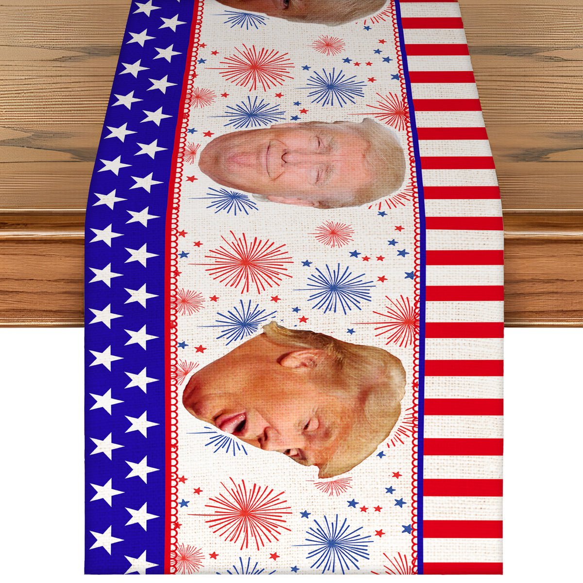 Trump Face Fireworks Table Runner | Personalized Trump President 4th Of July | Independence Day Table Runner For Kitchen 682332