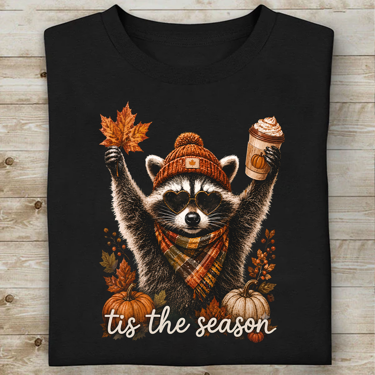 Retro Autumn Tis The Season Dark Shirt, Funny Raccoon Tee, Cute Autumn Shirt 685847