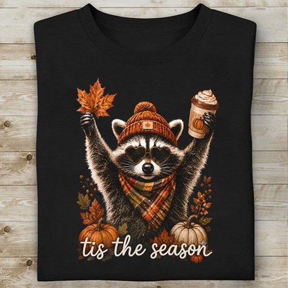 Retro Autumn Tis The Season Dark Shirt, Funny Raccoon Tee, Cute Autumn Shirt 685847