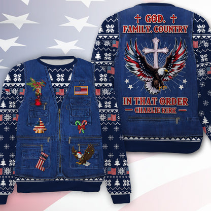 God Family Country Charlie Kirk Ugly Sweater | Justice Charlie Kirk All-Over-Printed Sweatshirt | Pray For Charlie Kirk Christmas Shirt 683617