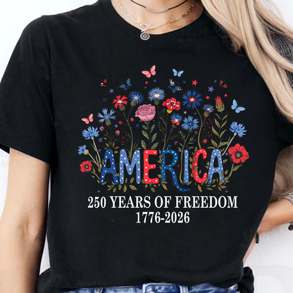 USA 250th Anniversary Floral Dark Shirt | Patriotic 4th Of July 1776–2026 Wildflower Shirt 684846