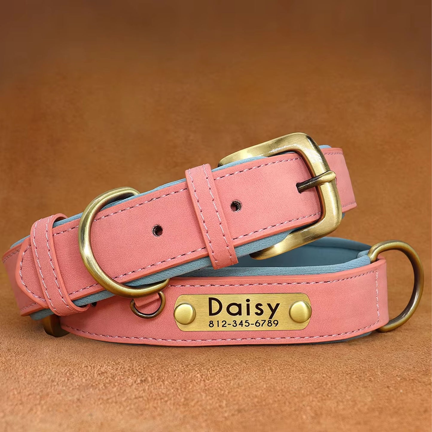 Personalized Dog Collar, Custom Engraved PU Leather Dog Collars, Free Engraving ID Tag Nameplate For Small Medium Large Dogs - C1515