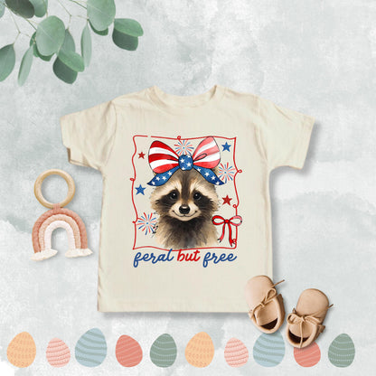 Feral But Free Raccoon Kid Shirt, USA 250th Anniversary Tee, Patriotic 4th Of July Shirt 685201