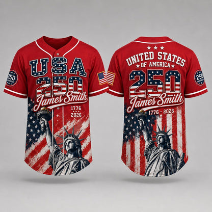 Personalized USA 250th Anniversary Baseball Jersey, America 1776-2026 Semiquincentennial Jersey, Patriotic 4th Of July Shirt 685250