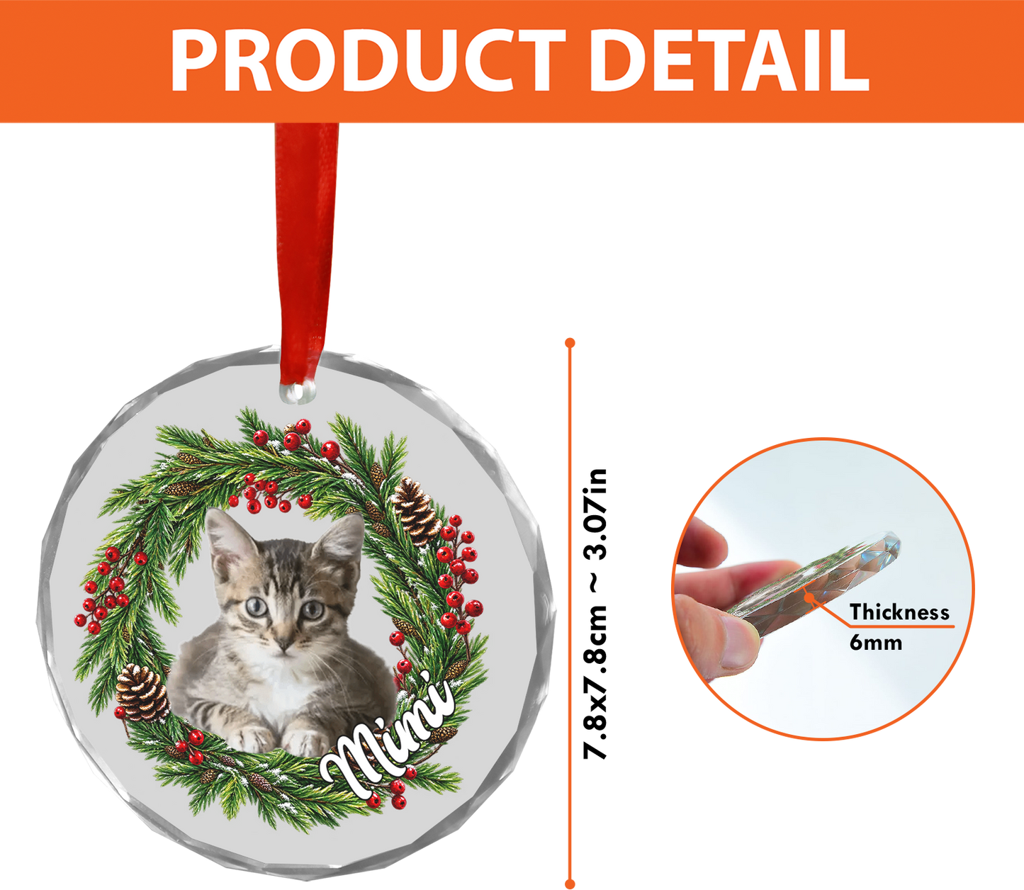 Custom Pet Photo Glass Ornament, Christmas Keepsake Gift For Pet's Lover 686003