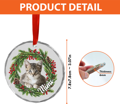 Custom Pet Photo Glass Ornament, Christmas Keepsake Gift For Pet's Lover 686003