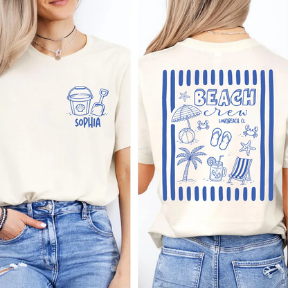Personalized Beach Vacation Pocket & Back Bright Shirt, Family Trip Summer Tee, Vacay Family Summer Gift 685515