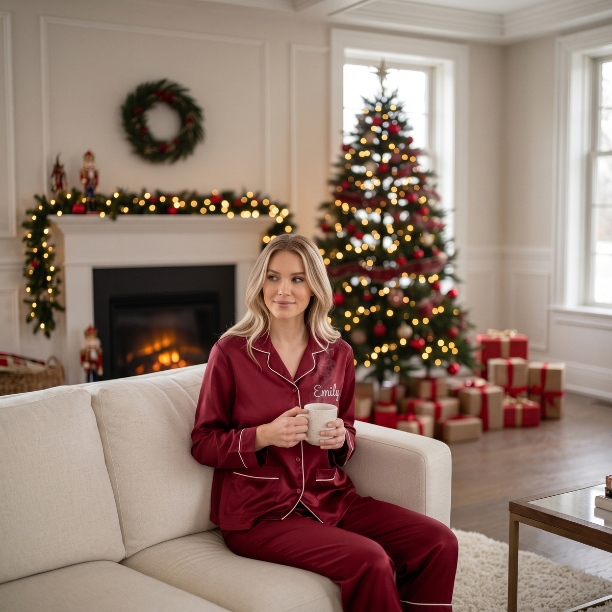 Personalized Family Christmas Matching Satin Pajamas, Custom Name Holiday Sleepwear, Christmas Gift For Family 686314 WFD