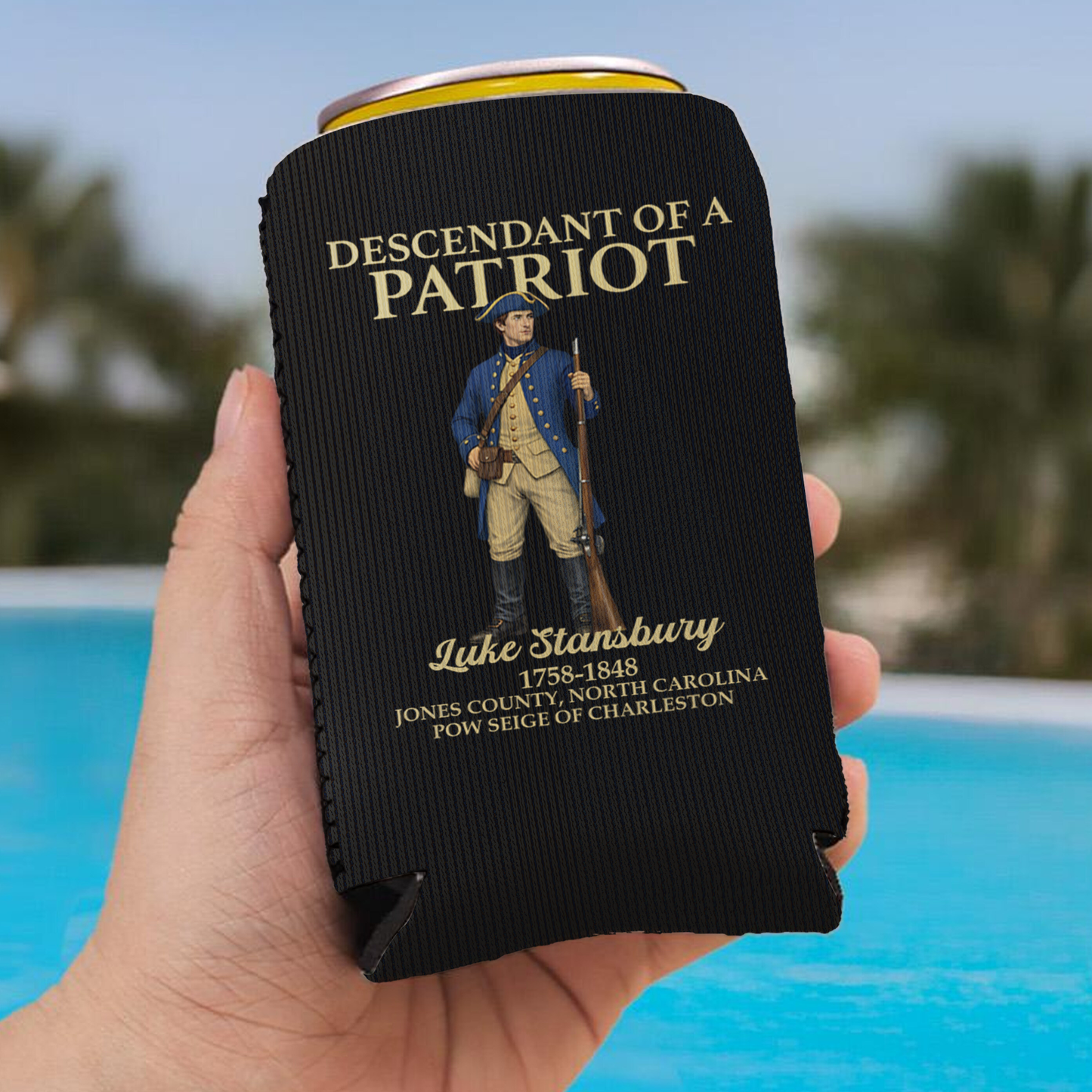 250 Years Of America Can Cooler | Personalized Descendant Of A Patriot Can Sleeve For Drinks 684550