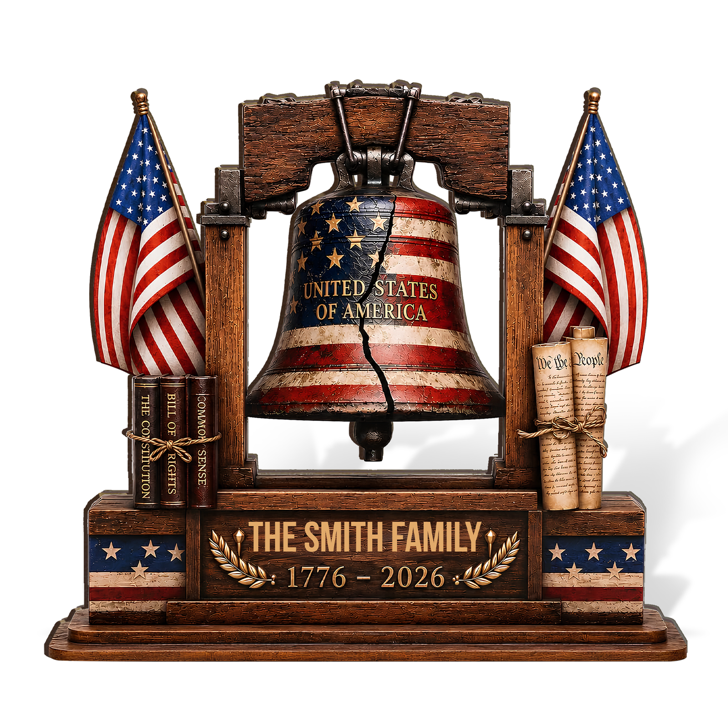 Custom Family Name USA 250th Anniversary Wooden Block | Personalized Liberty Bell Decor | Patriotic 4th Of July Decoration 685817