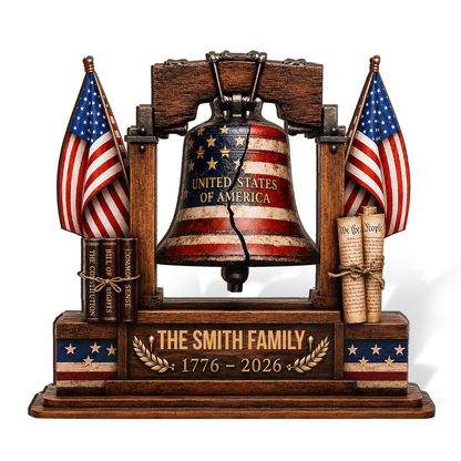 Custom Family Name USA 250th Anniversary Wooden Block | Personalized Liberty Bell Decor | Patriotic 4th Of July Decoration 685817