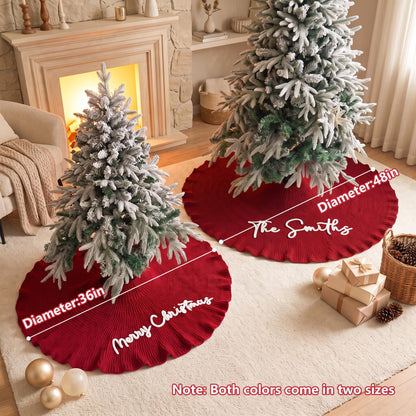 Personalized Knit Christmas Tree Skirt, Custom Embroidered Family Name Christmas Decor 686234 WFD