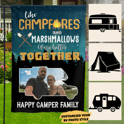 Like Campfire And Marshmallows We're Better Together Personalized Custom Photo Camping Flag