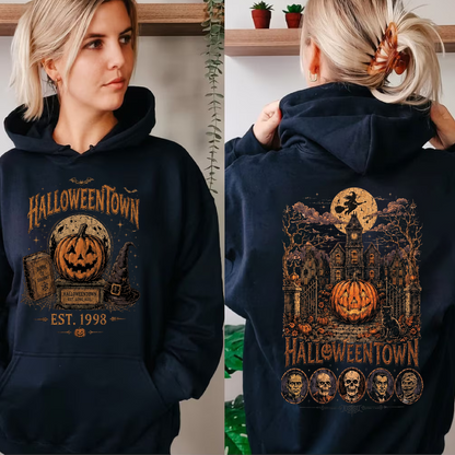 Retro Halloween Town Front & Back Dark Shirt, Vintage Halloween Tee, Trick Or Treat Fall Shirt 685860