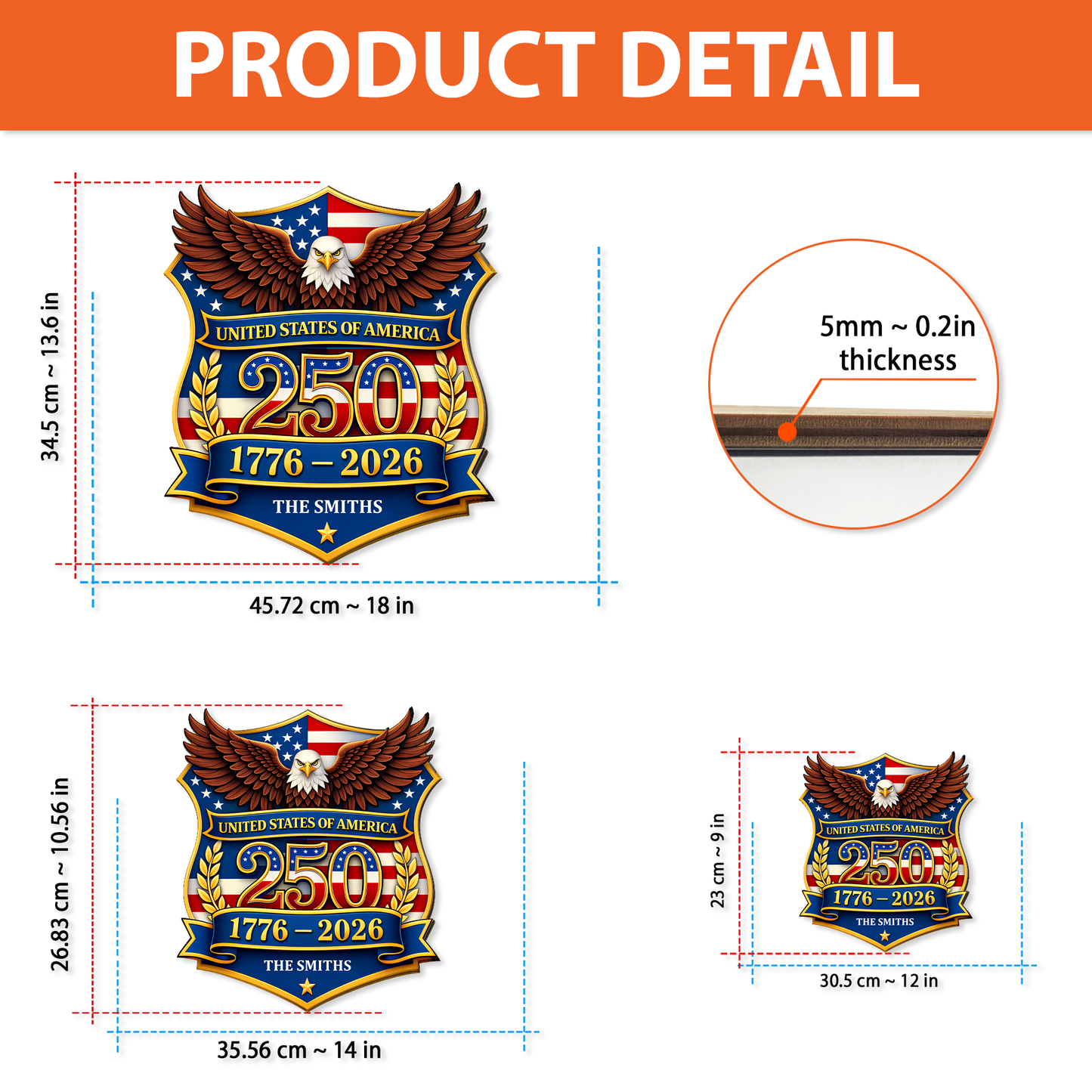 Personalized America 250th Anniversary Wooden Sign | Custom Family Name Patriotic Eagle Wall Decor 684553