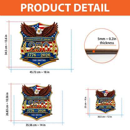 Personalized America 250th Anniversary Wooden Sign | Custom Family Name Patriotic Eagle Wall Decor 684553