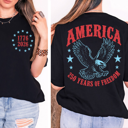 America 250th Anniversary Pocket & Back Dark Shirt, 250 Years Of Freedom Patriotic Tee, 4th Of July Gift 685397