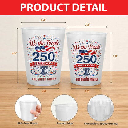 Personalized USA 250 Years Of Freedom Frosted Cups, 1776–2026 Party Cups, Custom Family Name Cups 684894