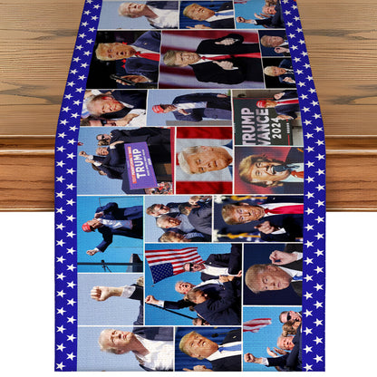 Trump Face Collage Table Runner | Retro Trump Won 2024 | Trump 4th Of July Table Runner For Kitchen 682354 - GOP