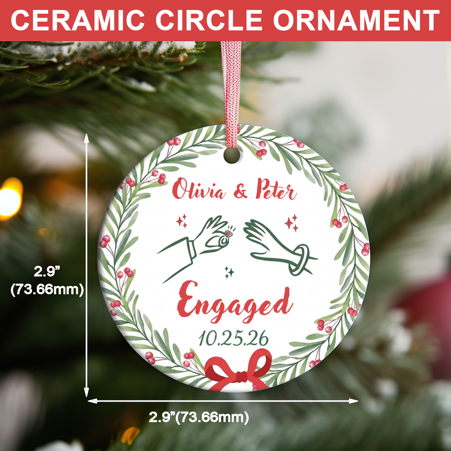 Personalized Engagement Ceramic Ornament, Wedding Gift For Engaged Couple, Christmas Ornament Keepsake 685825