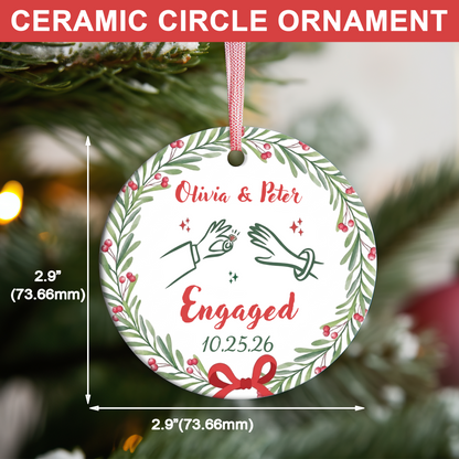 Personalized Engagement Ceramic Ornament, Wedding Gift For Engaged Couple, Christmas Ornament Keepsake 685825