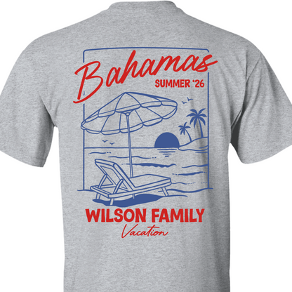Custom Family Name Vacation Backside Shirt, Bahamas Summer Tee, Holiday Beach Trip Outfit 685504