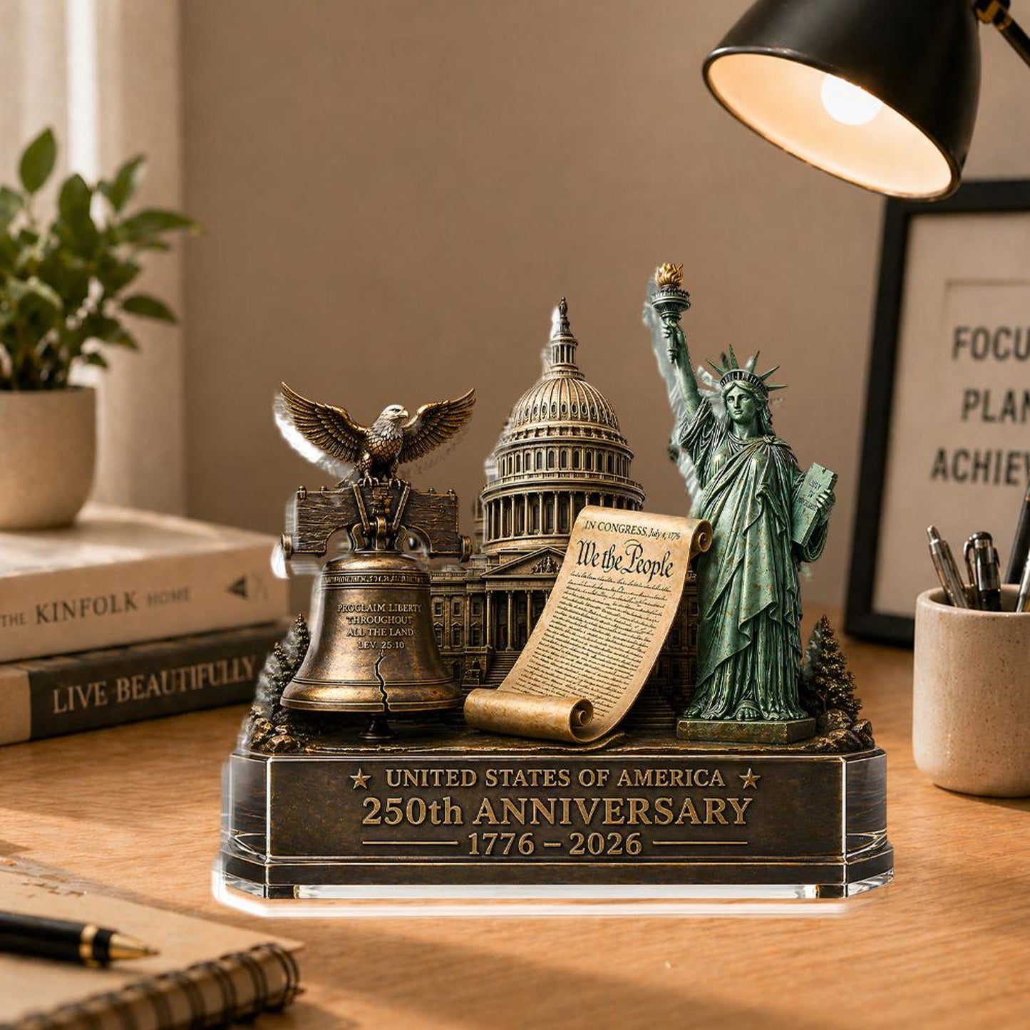 USA 250th Anniversary Acrylic Block Plaque | Liberty Statue Capitol Bell Plaque | Patriotic Acrylic Block 685051