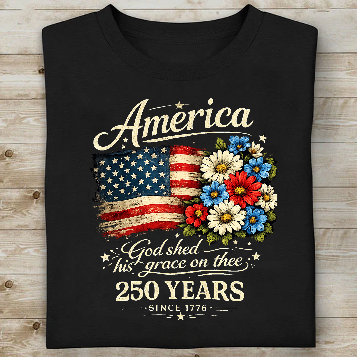 America 250th Anniversary Floral Dark Shirt, Independence Day Tee, Patriotic 4th Of July Gift 685181