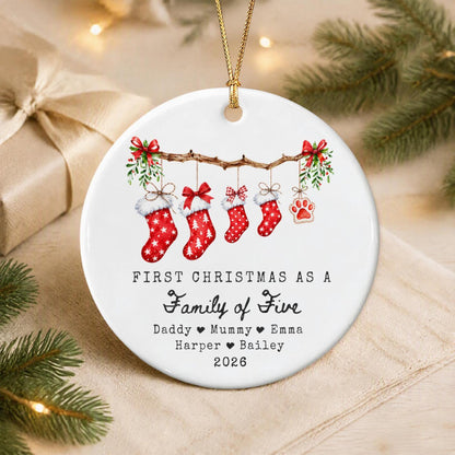 Personalized First Christmas As A Family Ceramic Ornament, Custom Name Keepsake Gift For Family 686843 WFD