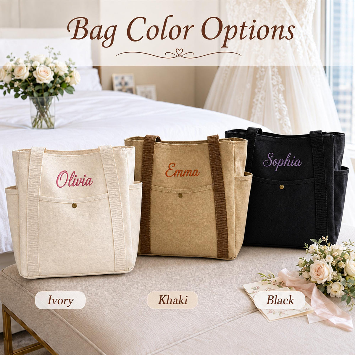Custom Embroidered Name Tote Bag, Personalized Multi-Pocket Work & Travel Bag 686709 WFD