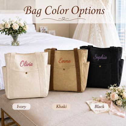 Custom Embroidered Name Tote Bag, Personalized Multi-Pocket Work & Travel Bag 686709 WFD