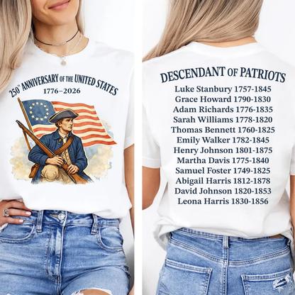 Descendant Of A Patriots Front & Back Shirt | Personalized 250 Years Anniversary Shirt | Patriotic 1776–2026 Tee 684700