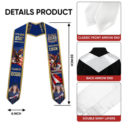 Custom Photo America 250th Anniversary Graduation Stole | Class Of 2026 Stoles Sash | Patriotic Graduation Gift, Senior Gift 684495