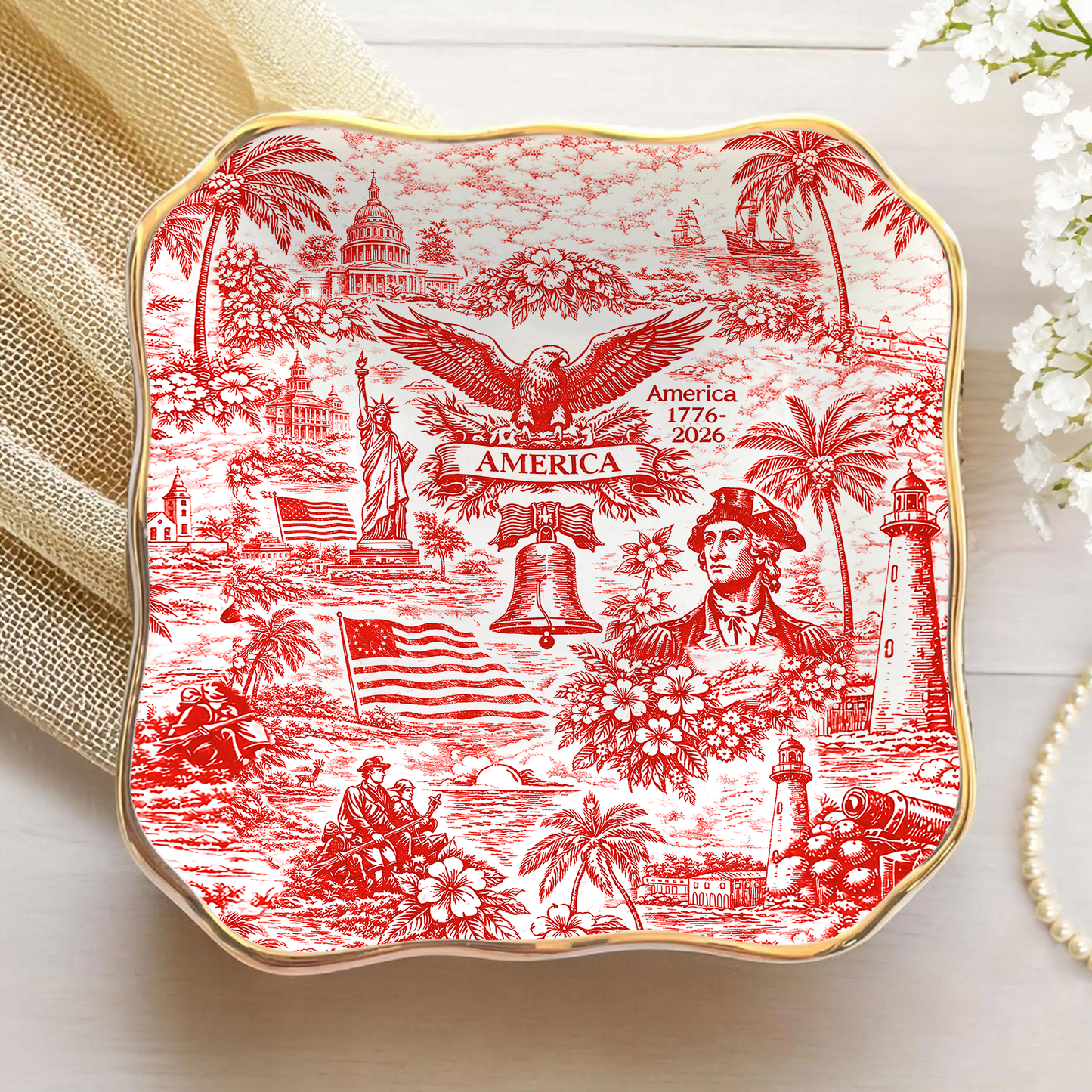 250 Years Of America Jewelry Dish | Vintage Patriotic Trinket Tray | 4th Of July Gift 684893