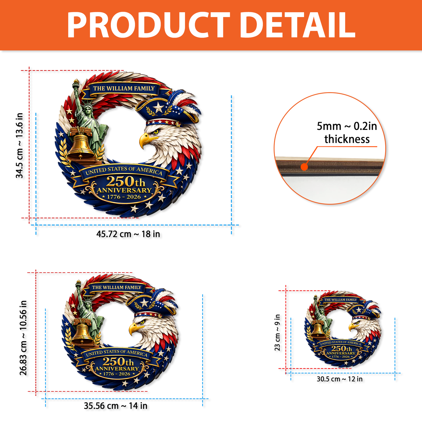 Personalized America 250th Anniversary Wooden Sign | Patriotic Eagle Door Wreath Wall Decor 684552