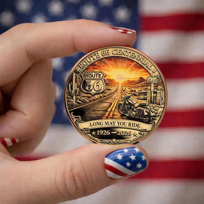 Personalized Route 66 Centennial Coin | Vintage Motorcycle Road Trip Design Coin Gift For Biker 684689