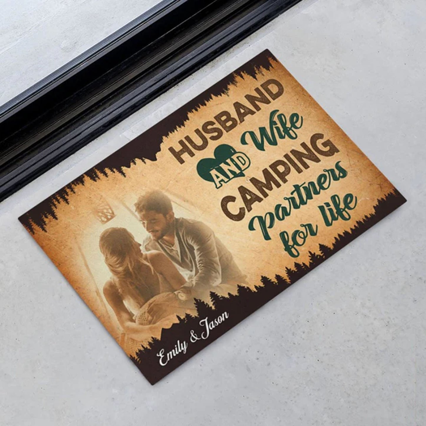 Camping Partners For Life Personalized Couples Anniversary Photo Doormats C582