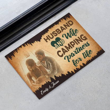 Camping Partners For Life Personalized Couples Anniversary Photo Doormats C582