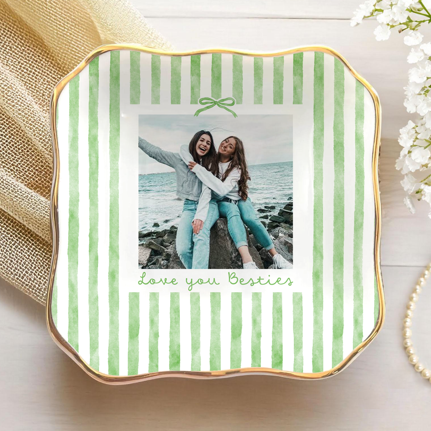 Custom Bestie Photo Jewelry Dish, Personalized Best Friend Trinket Tray, Birthday Gifts For Bestie 685595