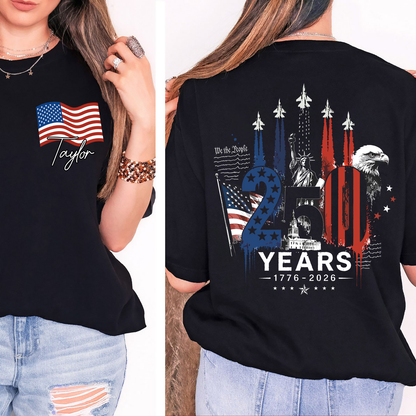 Personalized USA 250th Anniversary Pocket & Back Dark Shirt, 1776-2026 Fighter Jet Tee, Patriotic 4th Of July Gift 685274