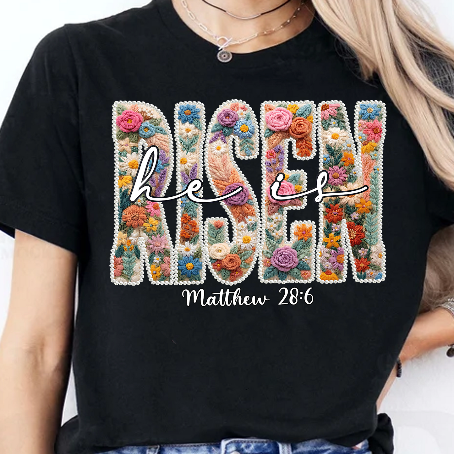 Floral Spring Pearl He Is Risen Dark Shirt | Easter Day T-Shirt 684439