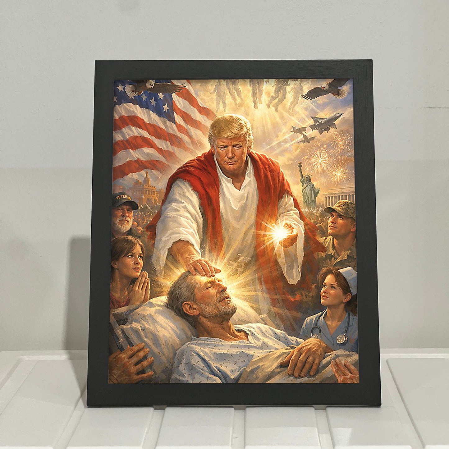 Trump as Jesus Picture Frame, Donald Trump Patriotic Photo Frame, US Flag Eagle Military Decor Frame Gift 684801 - GOP