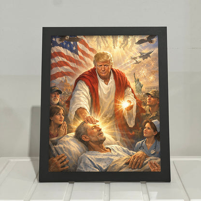Trump as Jesus Picture Frame, Donald Trump Patriotic Photo Frame, US Flag Eagle Military Decor Frame Gift 684801 - GOP